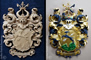 Family Arms, wooden emblems for city and town carved in wood.